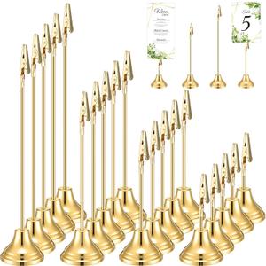 Humyoun 20 Pcs Table Number Holders 4/6/8/10 Inch Metal Place Card Holders with Alligator Clip Heavy Base Wedding Table Number Stand Picture Photo Clip for Banquet Party Birthday Restaurant(Gold)