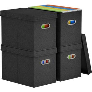 Lifewit 4 Pack File Organizer Box for A4-sized Hanging File Folders, Portable Document Storage with Plastic Slide, File Folder Organizer Storage Boxes for Office, School, Home, Storage Bins Dark Gray