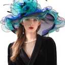 ORIDOOR Women Hats Headband Hairpin Organza Fascinator Church Hat Floral Tea Party Wedding Hat for Ladies, 003a Blue and Green