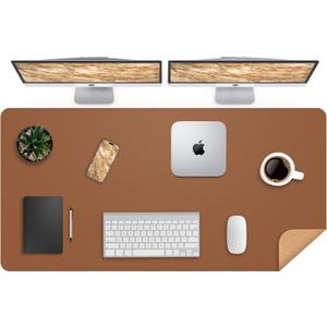 Leather Desk pad Protector, Large Desk mat with Natural Cork & PU Leather,Mouse pad,Non-Slip Office Desk Mat,Waterproof Desk Writing Pad for Office and Home (47in*23.7in, Brown), 47in*23in