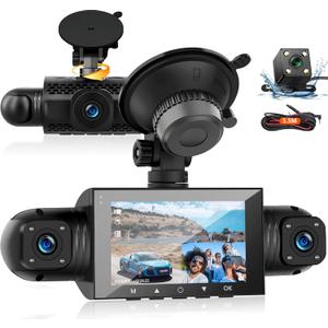 Podofo 360 Dash Cam Front and Rear Inside,4 Channel 3" IPS Touchscreen Dash Cam Front and Rear Inside Left Right,4*1080P Dash Camera with 8 IR Night Vision,Loop Recording,G-Sensor,24 Hours Recording