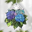 Hydrangea Stained Glass Ornament, Christmas Ornaments Christmas Tree Ornament, Holiday Decor, Xmas Stocking Stuffers, Gift Idea, Gifts for Flower Lover, Hydrangea Lover, Gardener, and Friend, 3 Pack