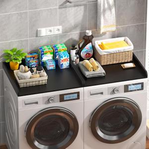 Washer Dryer Countertop Set of 2, 54.34" L x 27.56" W x 2.76" H Wood Washer and Dryer Countertop, Laundry Topper with Anti-Slip Pads & Edge Rails for Laundry Room Organization (Black)
