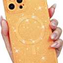 LoeoeL for iPhone 15 Pro Max Case Glitter Compatible with Magsafe, Girly Cute Sparkly Magnetic Mag Safe Pretty Phone Case for Women, Bedazzled Bling Sparkle Slim Bright Silicone Rubber Jelly, Yellow