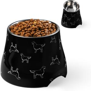 Elevated Dog Bowls with Stainless Steel Bowl, Prevention of Vertebrae Disease Dog Food Bowl, Non-Slip and High Capacity Pet Bowls M/2 Cup Black