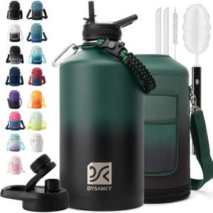 DYSANKY 1 Gallon Water Bottle Insulated | Thickened Stainless Steel Vacuum Metal Water Jug | Portable Sports Large for Gym and Hiking with Straw, Carrier Bag, Handle Strap | BPA-Free 128 oz