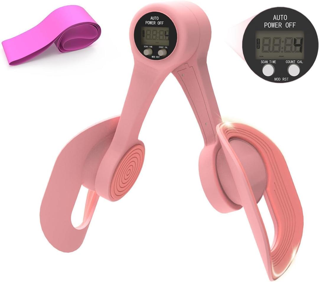 Thigh Trainer, 360Adjustable Pelvic Floor Muscle Trainer with LED Display, Inner Thigh Exerciser with 20LB Resistance Band for Women, Home Fitness Equipment for Hip, Leg, Arm (Pink)