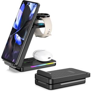 Wireless Charging Station for Google Pixel Watch 3/2 (Not for Watch 1), 3 in 1 Wireless Charger Stand for Google Pixel 9 Pro/9/8/7/6/5/4, Pixel Buds Pro, Black