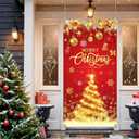 3 x Christmas Door Cover, Red Christmas Door Banner Merry Christmas and Happy New Year Front Door Christmas Tree Backdrop for Winter Holiday Xmas New Year Decorations,70.8 X 35.4 Inch
