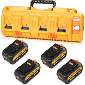 Mrupoo Replacement for Dewalt 20V Battery 6000mAh with DCB104 Replacement for Dewalt Battery Charger Station Compatible with Dewalt 20V 12V Battery Charger (4Pack)