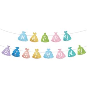 Princess Birthday Banner, Pre-Strung Glitter Happy Birthday Garland Bunting for Girls Coquette Princess Party Supplies Baby Shower Decorations