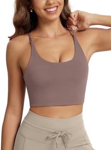 ODODOS Halter Sports Bra for Women Non Padded Strappy Cropped Tops Workout Yoga Crop, S