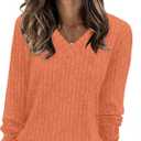 Sampeel V Neck Long Sleeve Shirts for Women Casual Fall Tops Lightweight Tunic Sweaters Fashion Clothes Loose Fit 2025 (Orange, XXL)