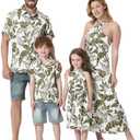 PATPAT Family Matching Summer Outfits, Hawaiian Vacation Women Beach Dress, Girls Sundress, Men and Boys Button Down Shirt, L