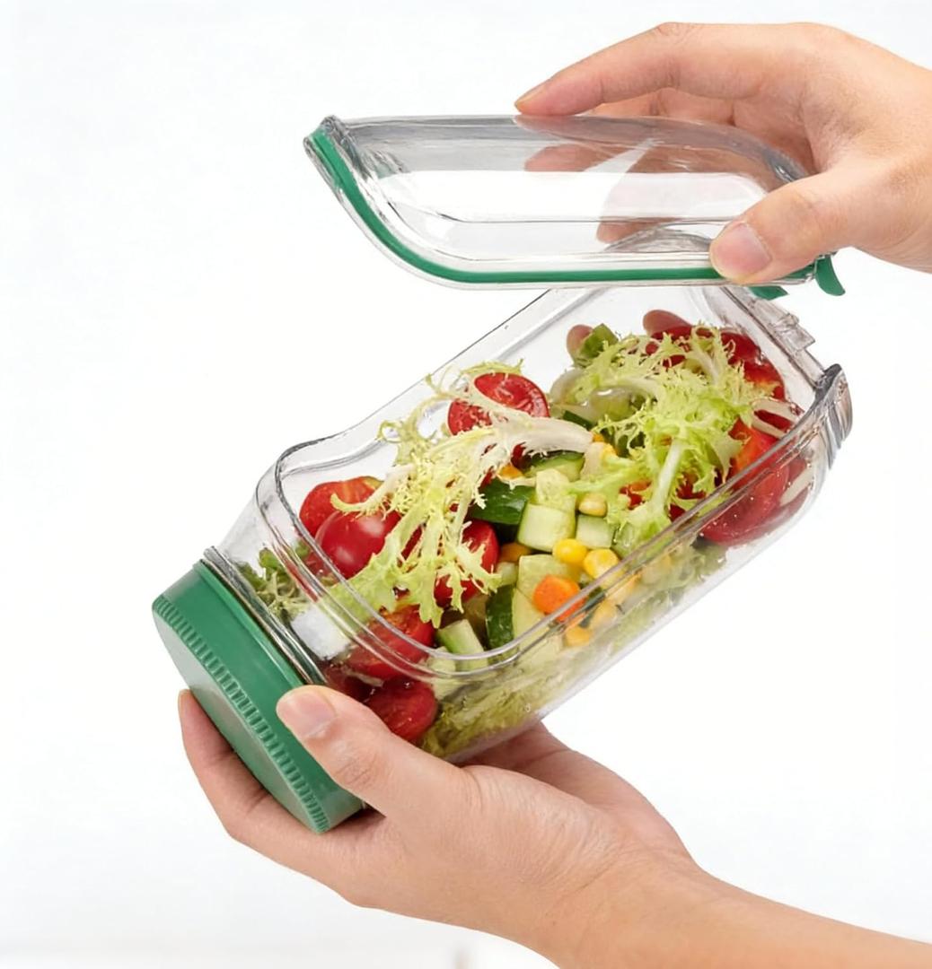 Original Side-Open Salad Pod Jar with Lid - Plastic Snack Box for Home, Outdoor, Travel & Party