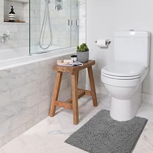 LuxUrux Light Grey Bath Mat - U-Shaped Contoured Rug for Around Toilet, Super Absorbent Shaggy Bath Rug. Easy Machine Wash & Dry (30*20)