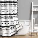 AOFOTO Boho Shower Curtain Black Striped Geometric Pattern Shower Curtains for Bathroom Tassel Bohemian Shower Curtain Modern Bathroom Home Decor with Hooks Waterproof 72x72 Inches