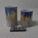 Abstract Oil Painting in Blue Flameless Candles Color Changing LED Candles with Remote Control Battery Candles for Outdoor and Indoor Home and Room Decoration, 3'' x 4''/5'' Set of 2 Pieces