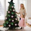 Sosation 12 Set Witch Christmas Ornaments for Christmas Tree 3.15 Inch Pink and Green Princess Party Decorations with Ribbon Brooms Clear Plastic Fillable Balls Mesh Roll Glitter for Xmas Tree Decor