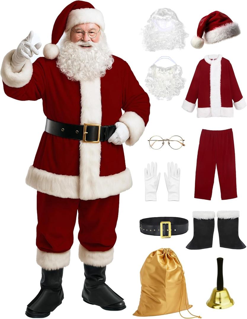 Men's Deluxe Santa Suit 11pc. Christmas Adult Santa Claus Costume Outfit XL