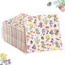 100 Pcs Floral Napkins Disposable Paper Wildflower Napkins, 2-Ply Retro Flower Dinner Napkins Pink Decorative Party Napkin for Spring Summer Picnic Wedding Baby Shower Birthday Tea Party