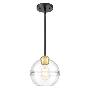 Emak Globe Pendant Light Fixtures, 8 Inch Black and Gold Pendant Lights Kitchen Island with Clear Glass Shade, Modern Farmhouse Hanging Lights for Kitchen Island, Dining Room, Bedroom, PL121-BKBGD-AG