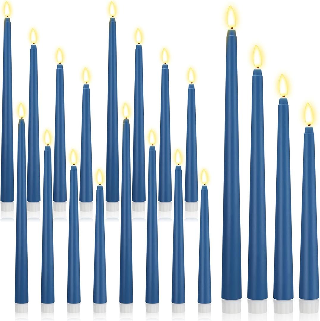 24 Pcs Flameless LED Taper Candles Battery Operated Candles 8.58'', 9.69'', 10.98'', 12.91'', 12.8'' Flameless Candlesticks Flickering for Halloween Christmas Church Wedding(Blue)