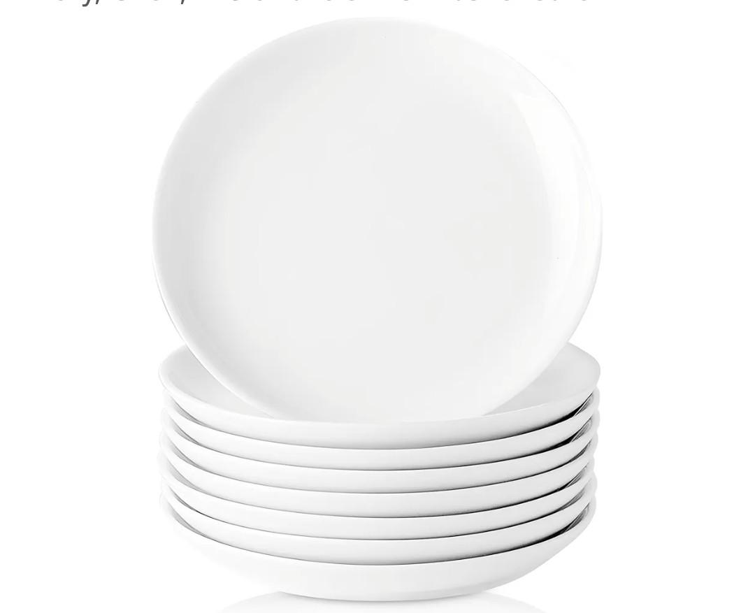 8 Piece Ceramic Appetizer Plates, 5.6 Inch Small Dessert Plates Set, White Round Plates for Bread, Butter, Snack, Lightweight Dinnerware Saucer Sets - Ivory, Oven, Microwave & Dishwasher Safe