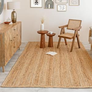 HOMEMONDE Handcrafted Woven Rectangle Jute Area Rug 4'x6' - Rustic Vintage Braided Reversible Farmhouse Indoor Floor Rug - Eco Friendly for Kitchen/Hallway/Living Room/Bedroom (Natural)