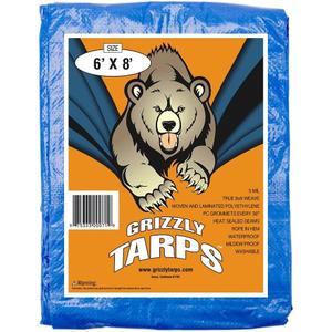 Grizzly Tarps by B-Air 6' x 8' Large Multi-Purpose Waterproof Heavy Duty Poly Tarp with Grommets Every 36", 8x8 Weave, 5 Mil Thick, For Home, Boats, Cars, Camping, Protective Cover, Blue
