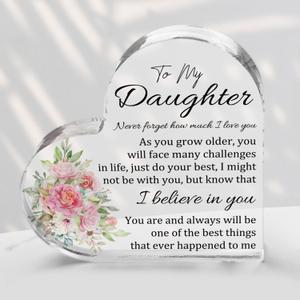 Gifts for Daughter, To My Girl Acrylic Heart Sign Keepsake Presents from Parents, Birthday Wedding Inspirational Gift, Home Office Bookshelf Decorative (Colorfulto my daughter)
