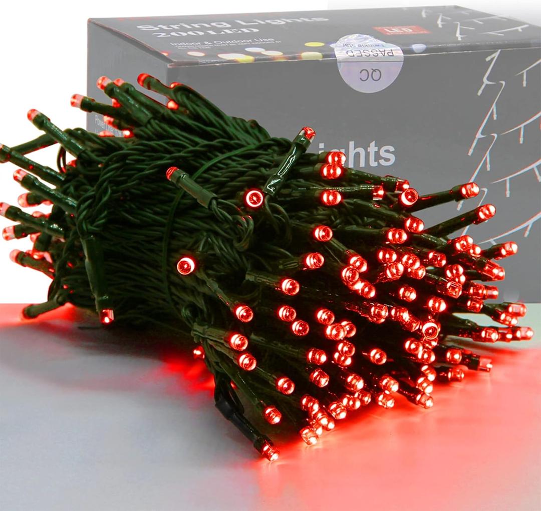 HOME LIGHTING 66ft Valentines Decorative Mini Lights, 200 LED Green Wire Christmas Fairy String Lights Plug in, 8 Lighting Modes, Waterproof for Indoor Outdoor Tree Wedding Party Decoration (Red)
