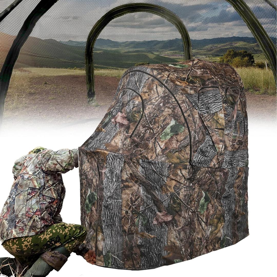 Hunting Chair Blind, 1 Man One-Way See Through Ground Blind, Portable 1 Person Camouflage Chair Tent with Carrying Bag