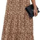 PRETTYGARDEN Summer Dresses for Women 2025 Casual Floral Boho Midi Sun Dress Puff Short Sleeve Flowy Beach Vacation Sundress (Small, Coffee Apricot Leopard)
