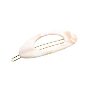 French Amie Oval Small 2 1/ 4” Celluloid Acetate Side Slide In Strong Hold Hair Clip Barrettes with Tige Boule Clasp for Girls and Women, Made in France (Ivory)