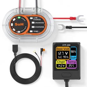 XTP-200 Battery Monitor, 433MHZ Car Battery Monitor for 12V Lead-Acid Batteries (AGM, Gel, Wet, EFB), Battery Tester with Charging and Starting System Test for Trucks, Cars Motorcycles