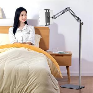 Tablet Floor Stand with 7.2 lb Weight, Overhead Bed Phone Mount Height Adjustable Arm Stretchable Stand Holder, Compatible with iPad mini Air Pro, Galaxy Tab, Kindle, Switch, Cell Phones