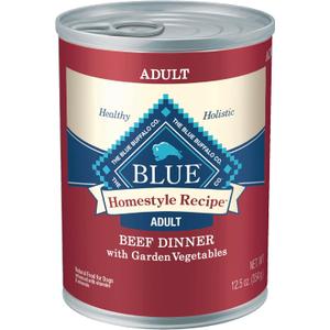 Blue Buffalo Homestyle Recipe Adult Wet Dog Food, Made with Natural Ingredients, Beef Dinner with Garden Vegetables, 12.5-oz Cans (12 Count) (BB-Apr/04/2028)