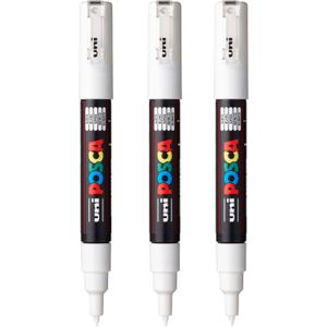 posca PC-1M Water-Based Paint Markers, Extra Fine Tip (0.7mm), White, 3 Count
