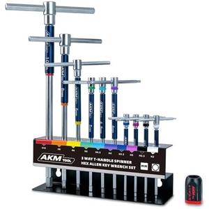 AKM TOOL 11 Pcs 3-Way T-Handle Hex Allen Key Wrench Set, Metric, 2mm-10mm, Sliding Handle, Allen Wrench Set with Magnetized & Demagnetized, for Versatile Speed And Leverage Application