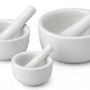 HIC Kitchen Mortar and Pestle Set, Fine Porcelain, Set of 3 Sizes, Spice Herb Grinder, Pill Crusher, Nut Butter Maker