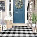 KIMODE Buffalo Plaid Outdoor Rug 3x5, Farmhouse Cotton Front Door Mat, Washable Black and White Checkered Rug Spring Outdoor Decor for Welcome Layered Door Mat Front Porch Entryway Kitchen