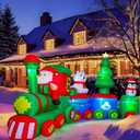 MGparty 14FT Christmas Inflatables Train with Santa Claus Bear Penguin Christmas Tress Built-in LED Lights Blow Up for Party Holiday Decor Indoor Outdoor Garden Lawn Yard Decorations