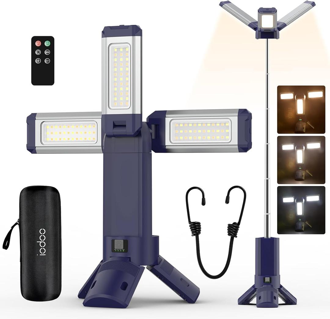 IODOO 10000mAh Rechargeable 4000LM Camping Light Telescopic Camping Lantern , 270 Rotating Aluminum , Remote Control, Warm/White/Nature, Dimmable for Outdoor Camping, IP45 Waterproof,Portable Bag