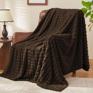 BEDELITE Brown Throw Blanket for Couch and Bed- Super Soft and Warm 3D Checkered Fluffy Fuzzy Fleece Blanket, Luxurious Plush Cozy Blanket for Room Decor Spring, 50x60 inches