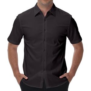 Men's Short Sleeve Dress Shirts Wrinkle Free Stretch Formal Wedding Prom Regular Fit Button Down Shirt (XL)