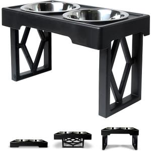 Pet Zone Elevated Dog Bowls Designer Diner 3 Height Adjustable Raised Dog Bowl Stand with 2 Stainless Steel Bowls (7 Cup Capacity Each)