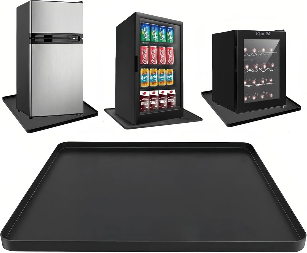 Mini Fridge Silicone Mat 19.7x19.7 Inch - Flexible Silicone Drip Tray & Floor Protection for Mini Fridge, Coffee Maker, Water Cooler, Non-Slip, Black