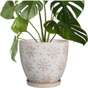 MPotTo Ceramic Planter 8 Inch Plant Pot with Drainage Hole and Saucer Ceramic Pots for Indoor Plants Outdoor Large Flower Pot for Home Decor White