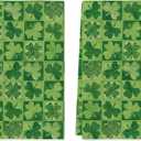 Artoid Mode Light Green Checkered Clover Shamrock St.Patrick's Day Kitchen Dish Towels, 18x26 Inch Farmhouse Holiday Spring Decoration Cleaning Set of 2